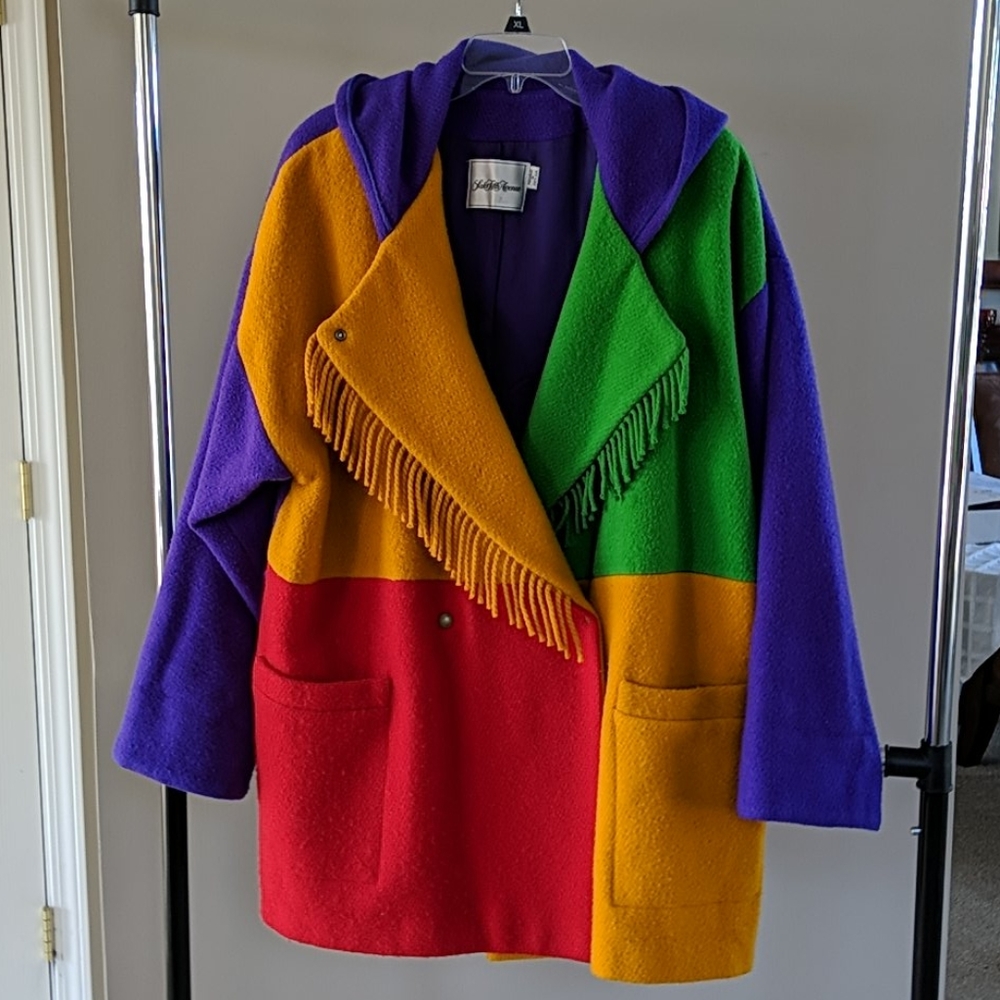 Vintage Saks Fifth Avenue color block wool coat XL